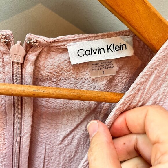 Sleeveless Calvin Klein Dress Womens Size 8 Pink Textured Belted Wrap Midi New W - Picture 4 of 10